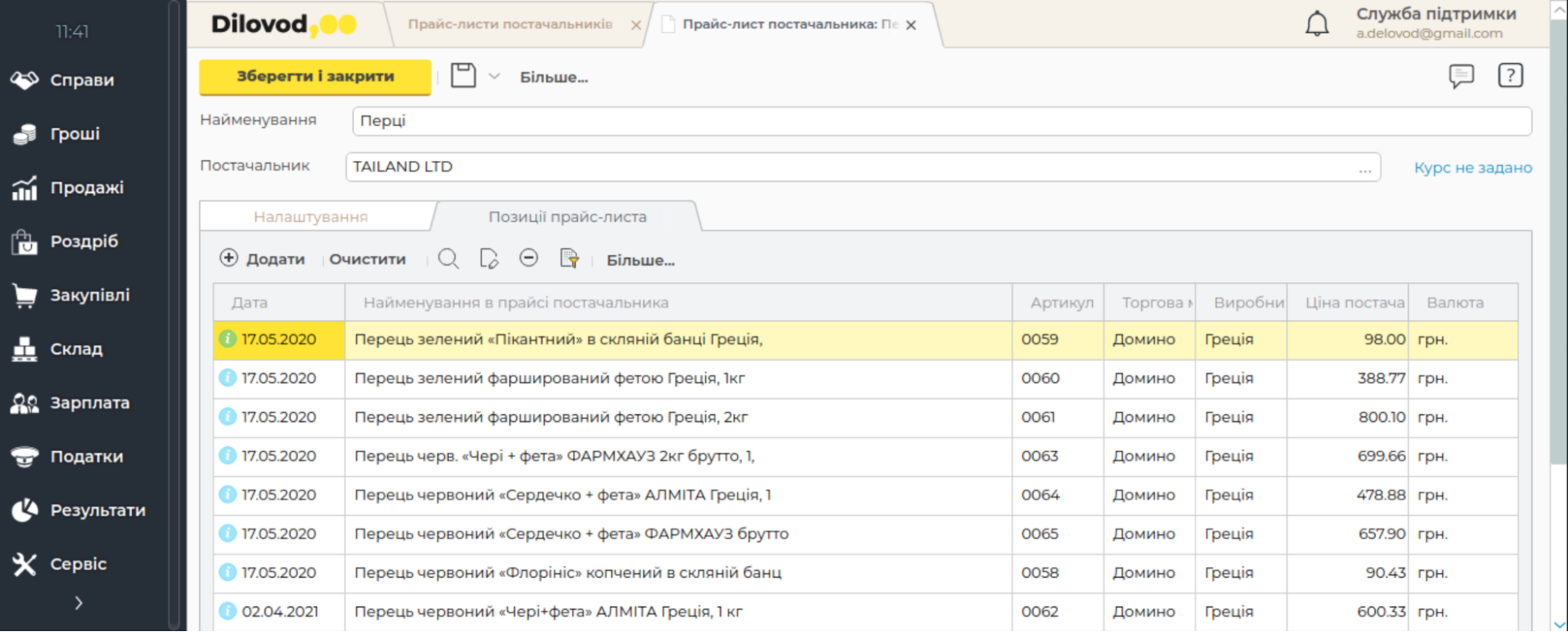 Інтерфейс програми Dilovod