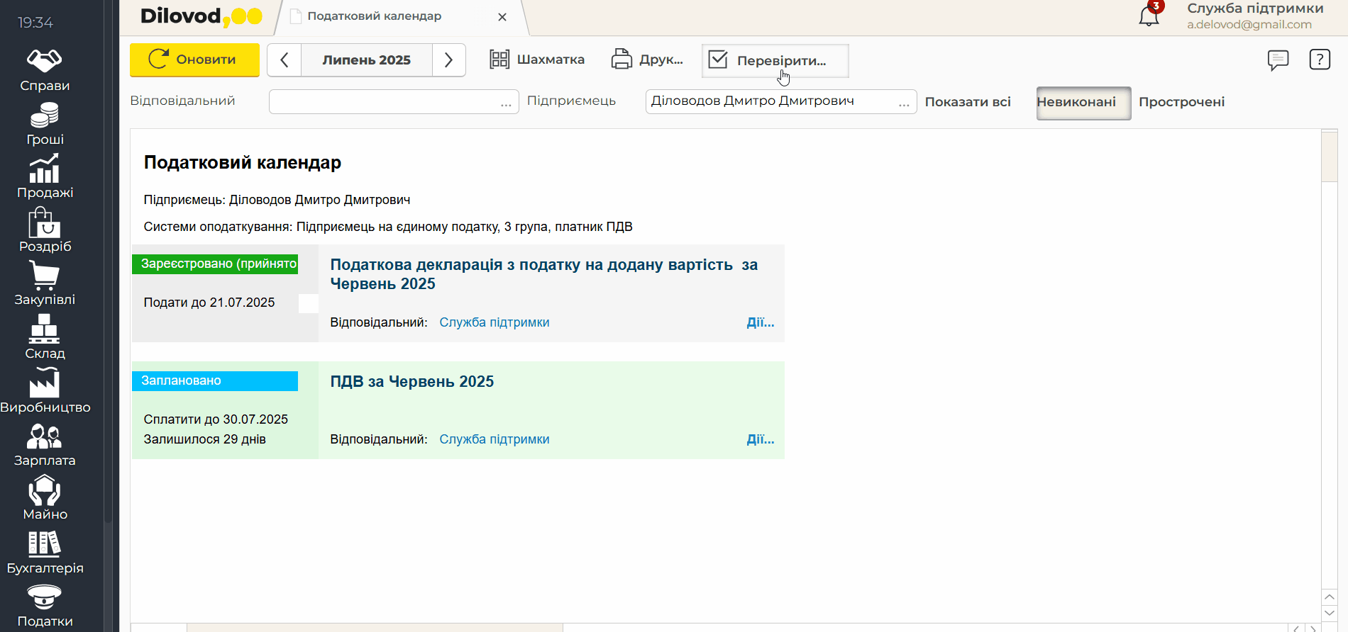 Интерфейс программы Dilovod
