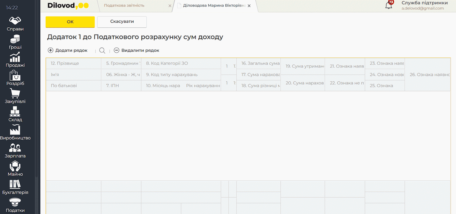 Интерфейс программы Dilovod