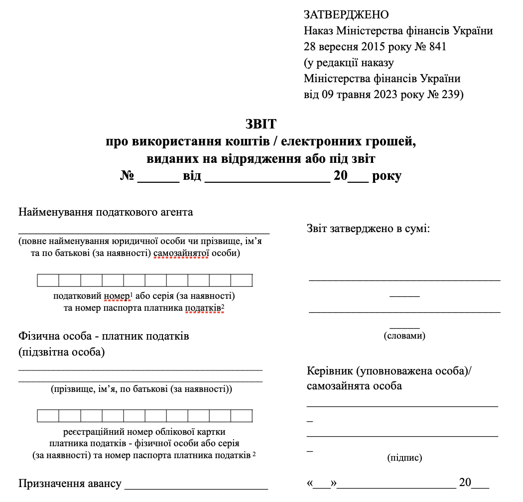 авансовый отчет бланк